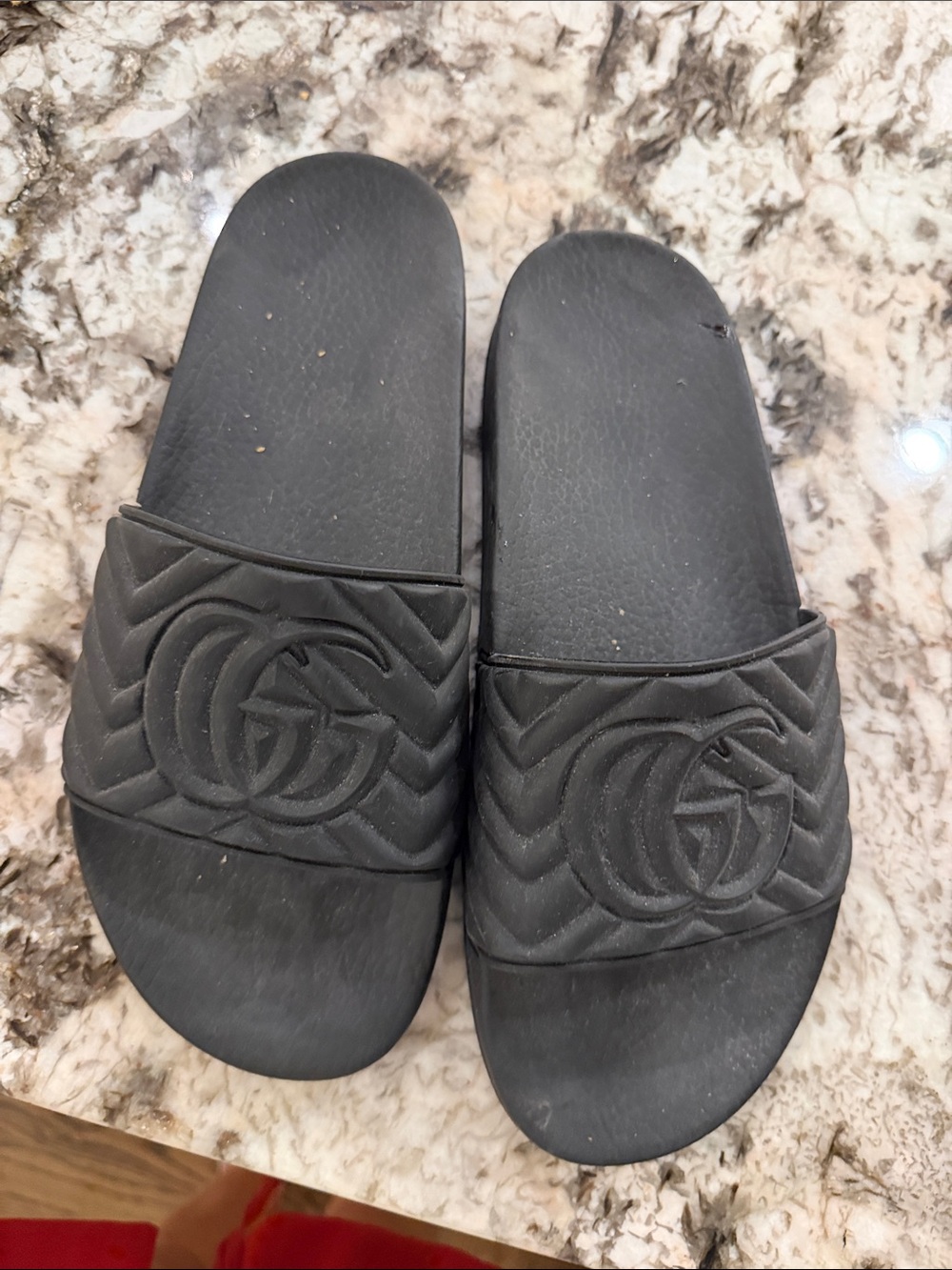 Gucci Black Embossed GG Rubber Slide Sandals